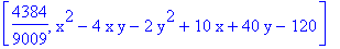 [4384/9009, x^2-4*x*y-2*y^2+10*x+40*y-120]